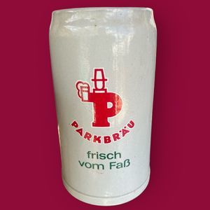 Parkbrau Frisch Vom FaB Collector Beer Stein Mug 1 liter vintage stoneware 1970s